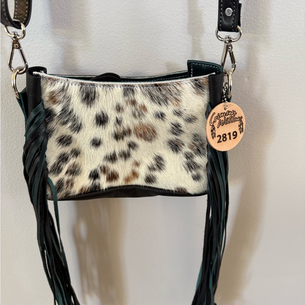 Crimson willow , Black and Green Crossbody Bag with Animal Print